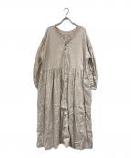 nest Robeネストローブ）の古着「UpcycleLino/バックVネックレースギャザーワンピース」｜ベージュ