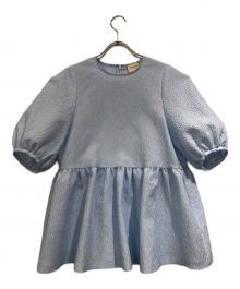 UNITED ARROWS（ユナイテッドアローズ）の古着「AIRY ジャカード 5SL ペプラム ブラウス」｜ブルー