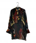 ADOREアドーア）の古着「メルティングプリントシャツブラウス」｜ブラック×オレンジ