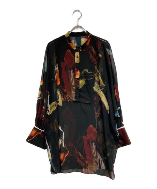 ADORE（アドーア）ADORE (アドーア) メルティングプリントシャツブラウス ブラック×オレンジ サイズ:SIZE 38の古着・服飾アイテム