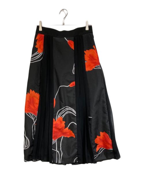 ADORE（アドーア）ADORE (アドーア) ドローイングフラワープリントスカート ブラック×オレンジ サイズ:SIZE 38の古着・服飾アイテム