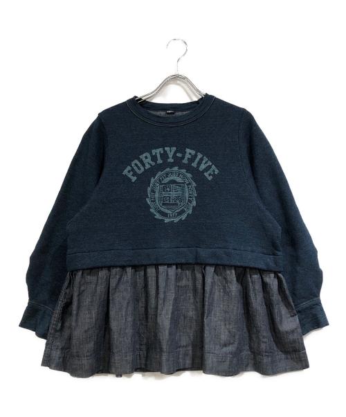 45R（フォーティファイブ・アール）45R (フォーティファイブ・アール) 裏毛×デニムのパフTシャツ ネイビー サイズ:SIZE Freeの古着・服飾アイテム
