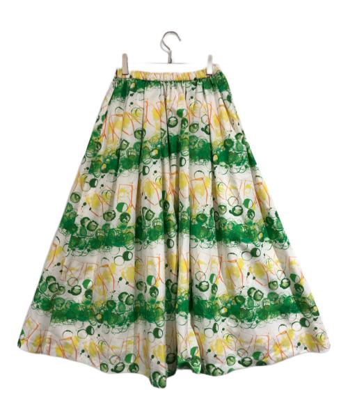 HERALBONY（ヘラルボニー）HERALBONY (ヘラルボニー) フレアスカート「タイトル不明」 グリーン×ホワイト サイズ:SIZE Sの古着・服飾アイテム