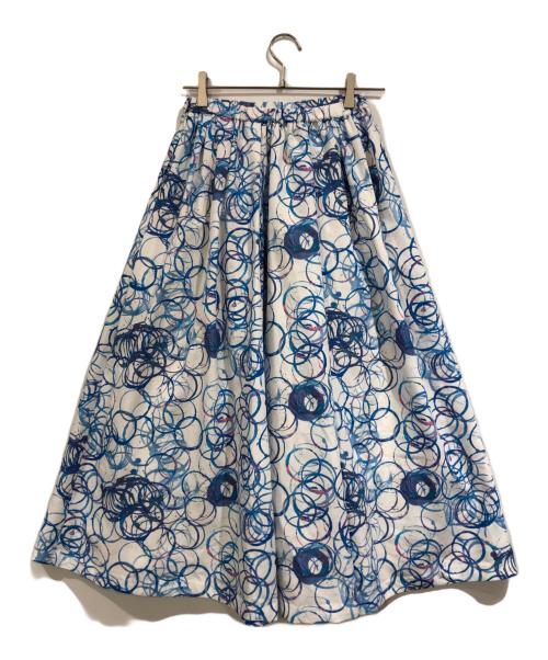 HERALBONY（ヘラルボニー）HERALBONY (ヘラルボニー) フレアスカート「タイトル不明」 ホワイト×ブルー サイズ:Ｓの古着・服飾アイテム