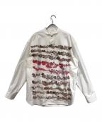 HERALBONYヘラルボニー）の古着「バンドカラーシャツ「brown brush-mm2025」」｜ホワイト