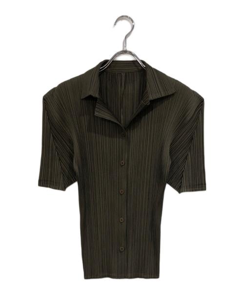 PLEATS PLEASE（プリーツプリーズ）PLEATS PLEASE (プリーツプリーズ) プリーツオープンカラーシャツ カーキ サイズ:SIZE 3の古着・服飾アイテム