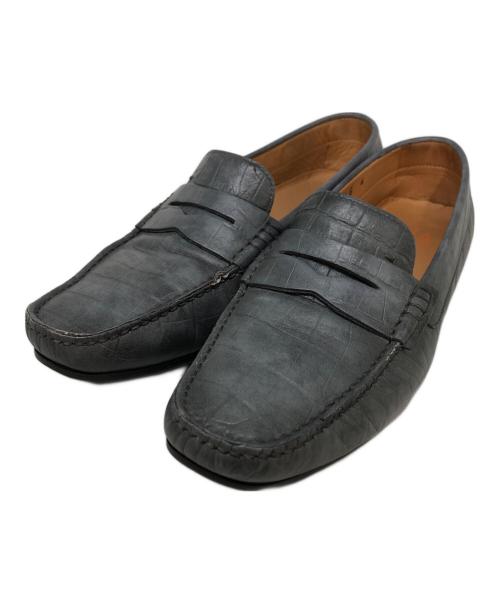 Santoni（サントーニ）Santoni (サントーニ) クロコ型押しローファー グレー サイズ:SIZE 40の古着・服飾アイテム