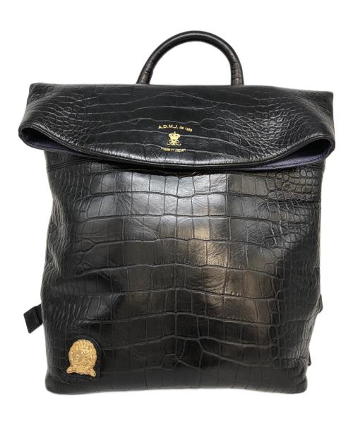A.D.M.J.（エーディーエムジェイ）A.D.M.J. (エーディーエムジェイ) クロコ型押しリュック ブラックの古着・服飾アイテム