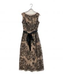 STRAWBERRY FIELDS（ストロベリーフィールズ）の古着「チュールスパンコール刺繍ドレス」｜ベージュ