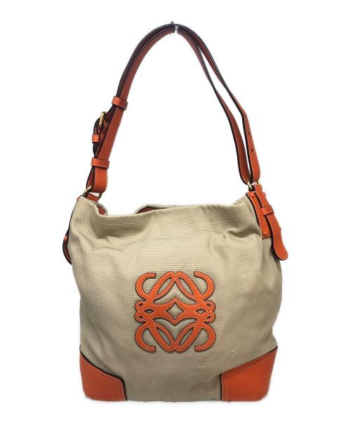 LOEWE（ロエベ）LOEWE (ロエベ) アナグラムキャンバスバッグ ベージュ×オレンジの古着・服飾アイテム