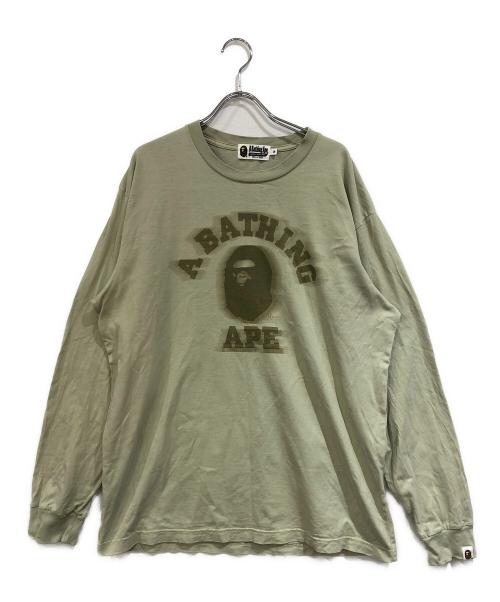 A BATHING APE（ア ベイシング エイプ）A BATHING APE (ア ベイシング エイプ) GARMENT DYE COLLEGE RELAXED FIT LS TEE グリーン サイズ:SIZE Mの古着・服飾アイテム