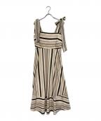 HER LIP TOハーリップトゥ）の古着「Cordelia Striped Ribbon Dress」｜ベージュ×ブラック