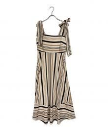 HER LIP TO（ハーリップトゥ）の古着「Cordelia Striped Ribbon Dress」｜ベージュ×ブラック