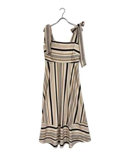 HER LIP TO（ハーリップトゥ）Her lip to (ハーリップトゥ) Cordelia Striped Ribbon Dress ベージュ×ブラック サイズ:SIZE Sの古着・服飾アイテム