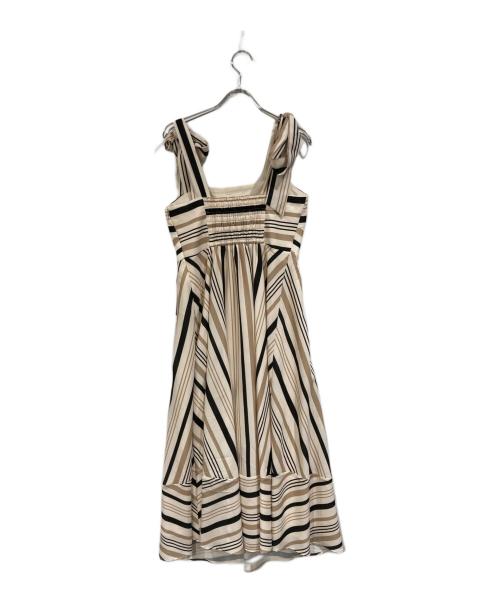 HER LIP TO（ハーリップトゥ）Her lip to (ハーリップトゥ) Cordelia Striped Ribbon Dress ベージュ×ブラック サイズ:SIZE Sの古着・服飾アイテム