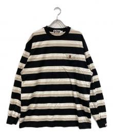A BATHING APE（アベイシングエイプ）の古着「STRIPE ONE POINT RELAXED FIT POCKET LS TEE」｜ブラック