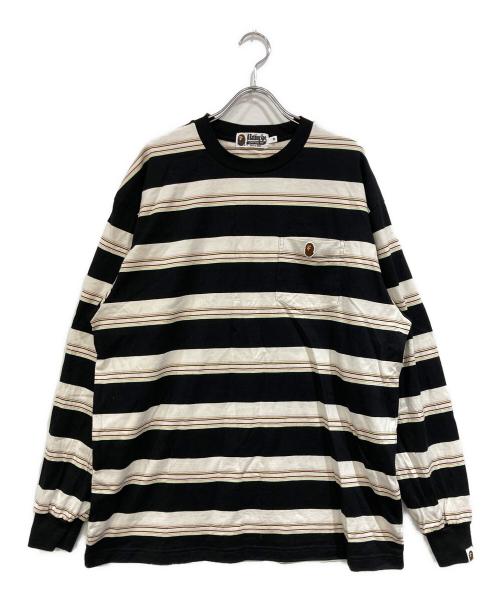 A BATHING APE（アベイシングエイプ）A BATHING APE (アベイシングエイプ) STRIPE ONE POINT RELAXED FIT POCKET LS TEE ブラック サイズ:SIZE Mの古着・服飾アイテム
