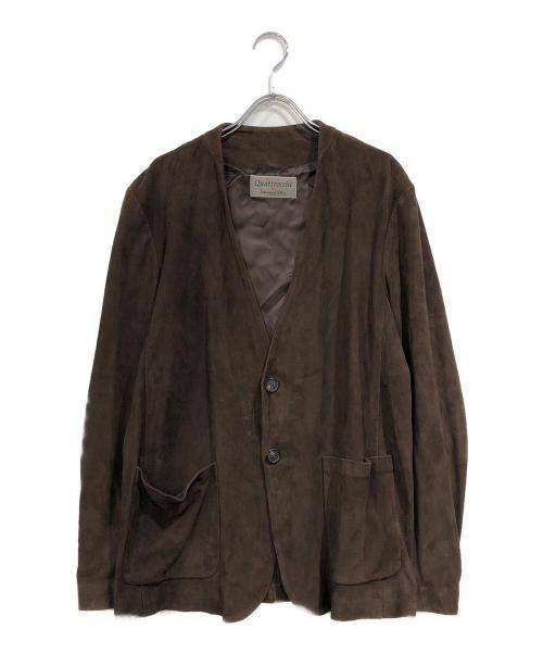 quattrocchi（クアトロッキ）quattrocchi (クアトロッキ) ノーカラースエードジャケット ブラウン サイズ:SIZE 44の古着・服飾アイテム