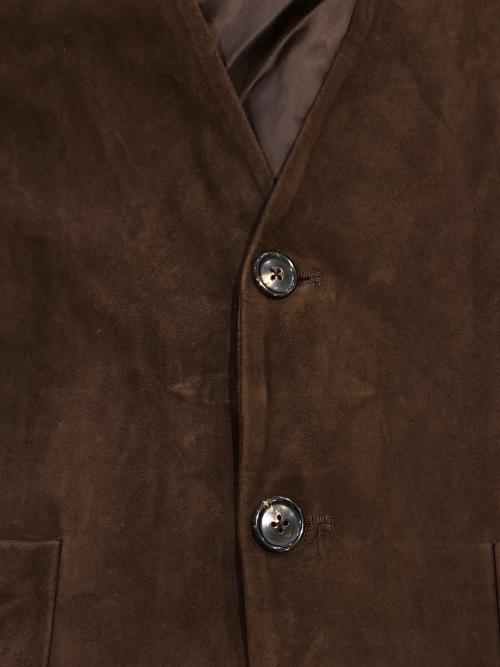 quattrocchi（クアトロッキ）quattrocchi (クアトロッキ) ノーカラースエードジャケット ブラウン サイズ:SIZE 44の古着・服飾アイテム