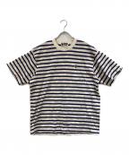 A BATHING APEアベイシングエイプ）の古着「ワンポイントロゴボーダーTシャツ」｜ネイビー×ベージュ
