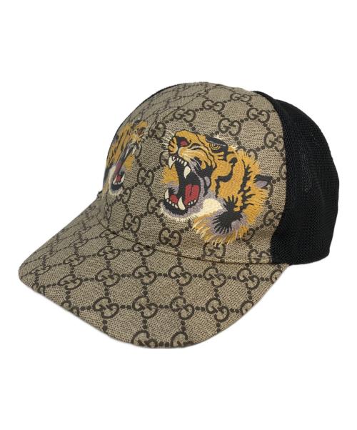 GUCCI（グッチ）GUCCI (グッチ) タイガープリント メッシュ ベースボールキャップ ブラウンの古着・服飾アイテム