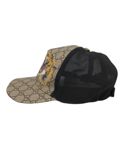 GUCCI（グッチ）GUCCI (グッチ) タイガープリント メッシュ ベースボールキャップ ブラウンの古着・服飾アイテム