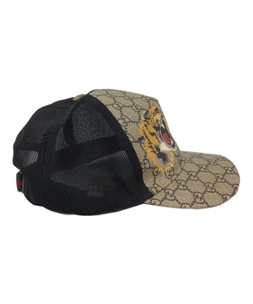 GUCCI（グッチ）GUCCI (グッチ) タイガープリント メッシュ ベースボールキャップ ブラウンの古着・服飾アイテム