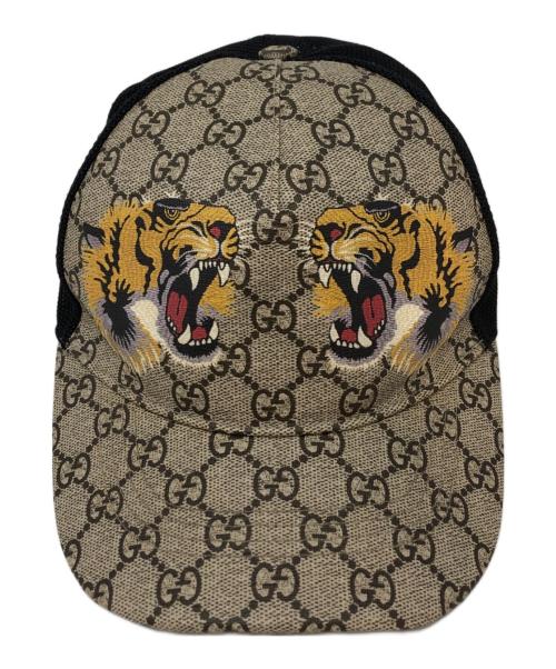 GUCCI（グッチ）GUCCI (グッチ) タイガープリント メッシュ ベースボールキャップ ブラウンの古着・服飾アイテム