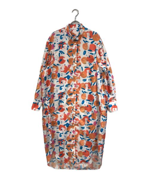 HERALBONY（ヘラルボニー）HERALBONY (ヘラルボニー) シャツワンピース「タイトル不明」 オレンジ×ブルー サイズ:SIZE Freeの古着・服飾アイテム