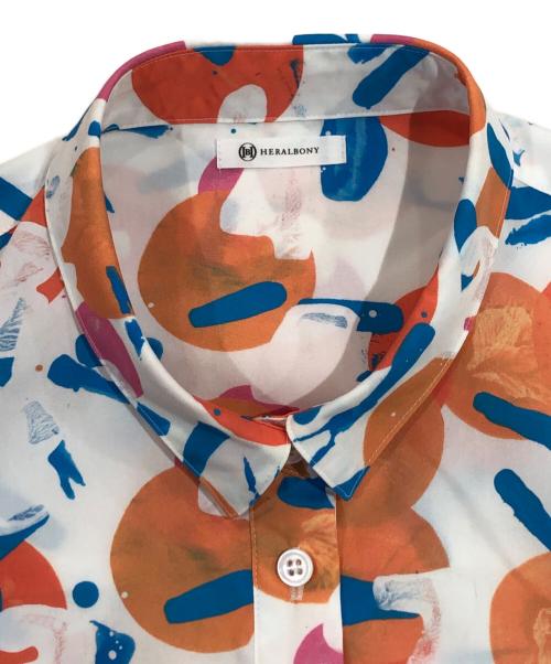HERALBONY（ヘラルボニー）HERALBONY (ヘラルボニー) シャツワンピース「タイトル不明」 オレンジ×ブルー サイズ:SIZE Freeの古着・服飾アイテム