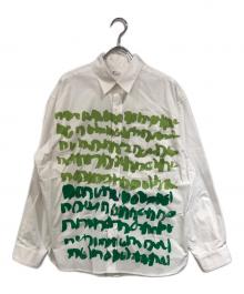 HERALBONY（ヘラルボニー）の古着「レギュラーカラーシャツ「green brush-mm2025」」｜ホワイト×グリーン