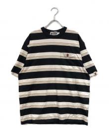 A BATHING APE（アベイシングエイプ）の古着「STRIPE ONE POINT RELAXED FIT POCKET TEE」｜ホワイト×ブラック