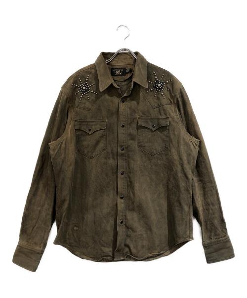 RRL（ダブルアールエル）RRL (ダブルアールエル) スリムフィットスタデッドデニム ウエスタン シャツ カーキ サイズ:SIZE Lの古着・服飾アイテム