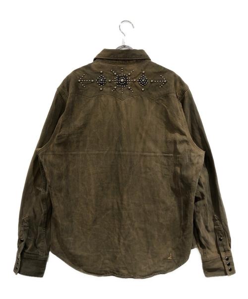 RRL（ダブルアールエル）RRL (ダブルアールエル) スリムフィットスタデッドデニム ウエスタン シャツ カーキ サイズ:SIZE Lの古着・服飾アイテム