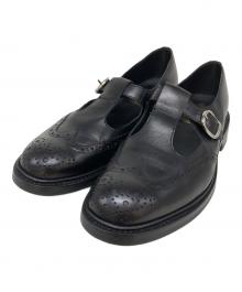 Tricker's（トリッカーズ）の古着「ブラックボックススカーフTストラップシューズ」｜ブラック