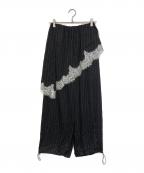 MAISON SPECIALメゾンスペシャル）の古着「Wrap Satin Lace Pants」｜ブラック×ホワイト
