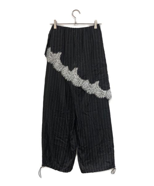 MAISON SPECIAL（メゾンスペシャル）MAISON SPECIAL (メゾンスペシャル) Wrap Satin Lace Pants ブラック×ホワイト サイズ:SIZE 36の古着・服飾アイテム
