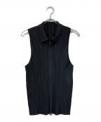 PLEATS PLEASEプリーツプリーズ）の古着「ジップアップノースリーブプリーツブラウス」｜ブラック