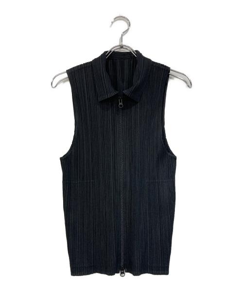 PLEATS PLEASE（プリーツプリーズ）PLEATS PLEASE (プリーツプリーズ) ジップアップノースリーブプリーツブラウス ブラック サイズ:33の古着・服飾アイテム