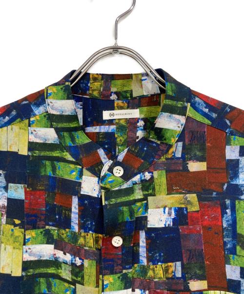 HERALBONY（ヘラルボニー）HERALBONY (ヘラルボニー) バンドカラーシャツ「My world」 ネイビー×グリーン サイズ:SIZE Lの古着・服飾アイテム