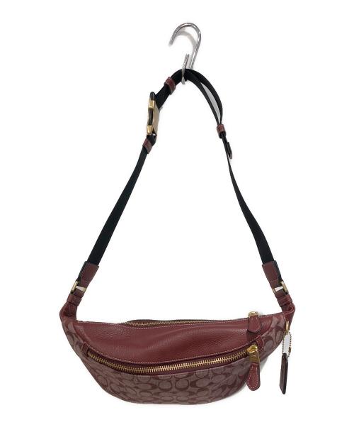 COACH（コーチ）COACH (コーチ) ワーレン ベルト バッグ・シグネチャー シャンブレー レッドの古着・服飾アイテム