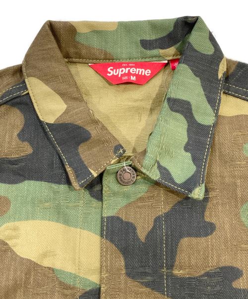 SUPREME（シュプリーム）Supreme (シュプリーム) Jacquard Logos Denim Trucker Jacket グリーン×ブラウン サイズ:SIZE Mの古着・服飾アイテム