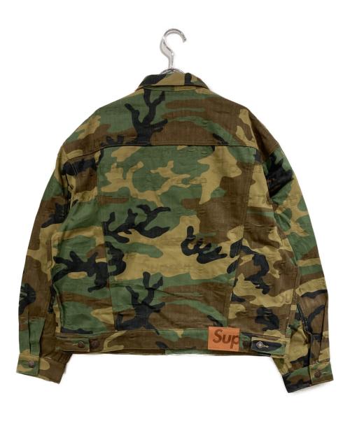 SUPREME（シュプリーム）Supreme (シュプリーム) Jacquard Logos Denim Trucker Jacket グリーン×ブラウン サイズ:SIZE Lの古着・服飾アイテム