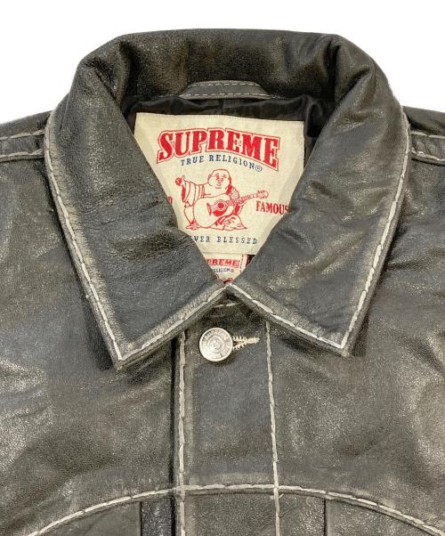 SUPREME（シュプリーム）Supreme (シュプリーム) TRUE RELIGION (トゥルー レリジョン) Leather Trucker Jacket ブラック サイズ:SIZE Mの古着・服飾アイテム