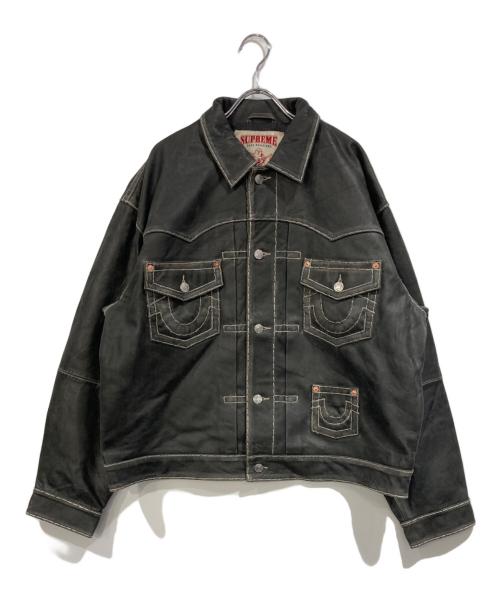 SUPREME（シュプリーム）Supreme (シュプリーム) TRUE RELIGION (トゥルー レリジョン) Leather Trucker Jacket ブラック サイズ:SIZE Lの古着・服飾アイテム