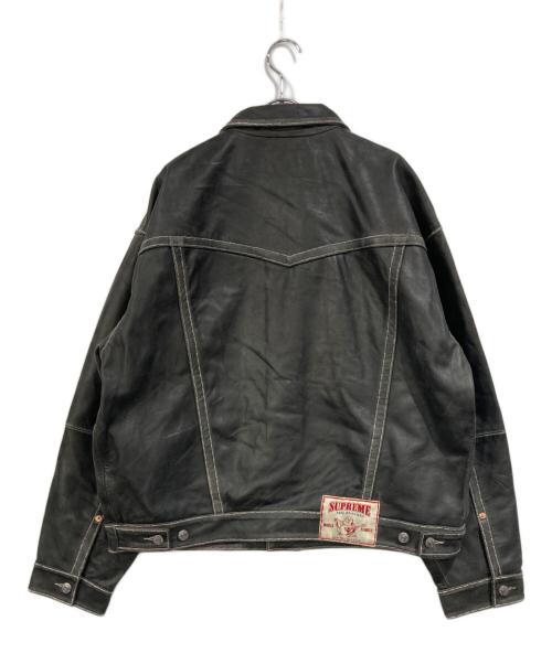 SUPREME（シュプリーム）Supreme (シュプリーム) TRUE RELIGION (トゥルー レリジョン) Leather Trucker Jacket ブラック サイズ:SIZE Lの古着・服飾アイテム