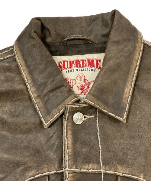 SUPREME（シュプリーム）Supreme (シュプリーム) TRUE RELIGION (トゥルー レリジョン) Leather Trucker Jacket ブラウン サイズ:SIZE Mの古着・服飾アイテム