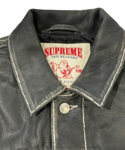 SUPREME（シュプリーム）Supreme (シュプリーム) TRUE RELIGION (トゥルー レリジョン) Leather Trucker Jacket ブラック サイズ:SIZE Mの古着・服飾アイテム