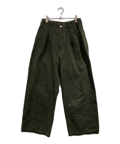 YOKE（ヨーク）YOKE (ヨーク) COTTON 1TUCK WIDE-LEG BAKER PANTS グリーン サイズ:SIZE 1の古着・服飾アイテム