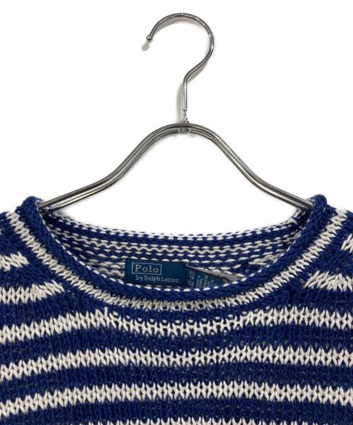 POLO RALPH LAUREN（ポロ・ラルフローレン）POLO RALPH LAUREN (ポロ・ラルフローレン) ストライプドリネンコットンセーター ブルー×ホワイト サイズ:SIZEXSの古着・服飾アイテム